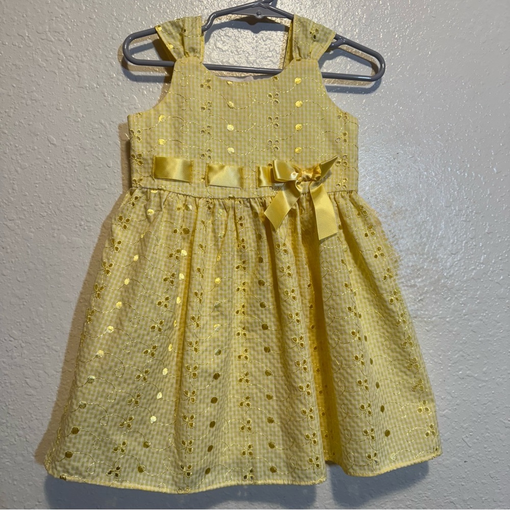 Bonnie Baby Sunny Yellow Eyelet Dress With Bow 24 Months